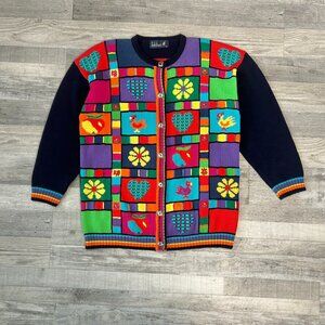 Tulchan Vintage Multicolor Patchwork Sweater Cardigan Granny J10